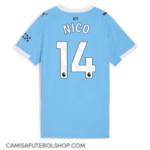 Camisa de time de futebol Manchester City Nico Gonzalez #14 Replicas 1º Equipamento Feminina 2025-26 Manga Curta Camisa de time de futebol Manchester City Nico Gonzalez #14 Replicas 1º Equipamento Feminina 2025-26 Manga Curta